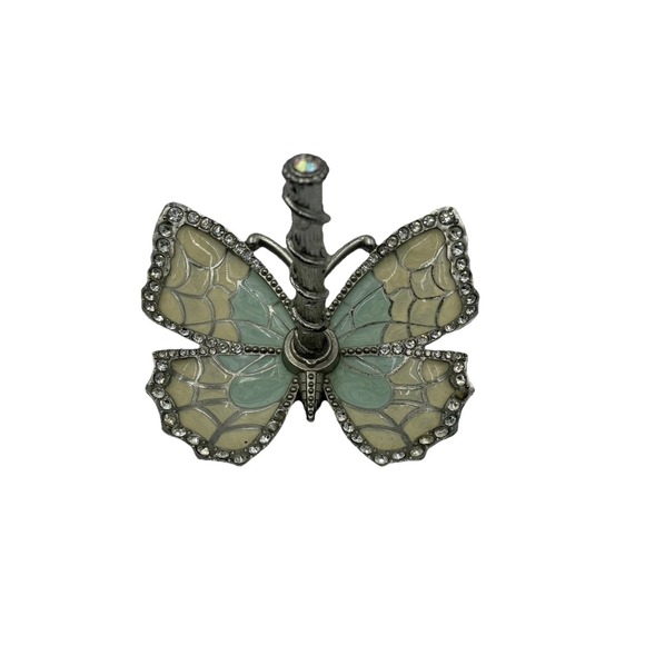 Matashi /blue and Cream Enamel And Silver Plated Butterfly Jewelry Ring Holder - Picture 11 of 16